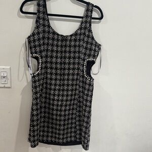 Aqua Black and White Checkered Mini Dress